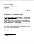 Application letter extension of certificate 